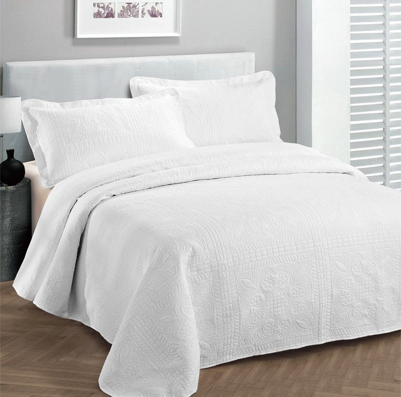 Fancy Collection Luxury Bedspread Coverlet Embossed Bed Cover Solid White New Over Size Full/Queen
